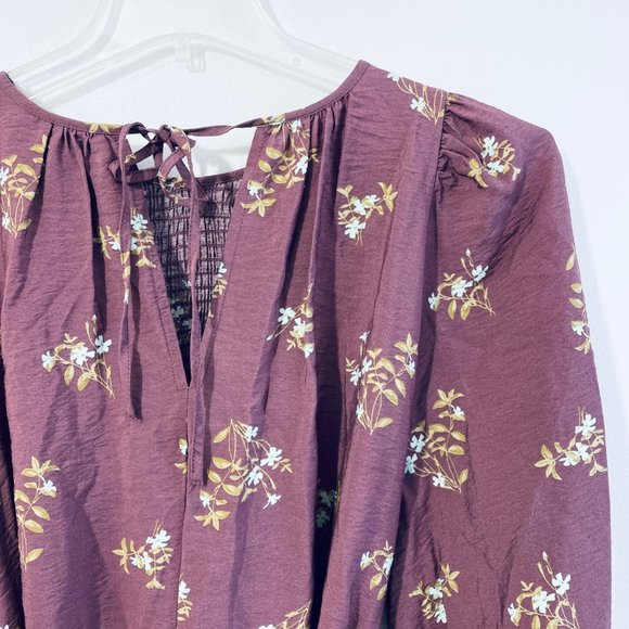 A New Day Women's Long Sleeve Tent Mini Dress Purple Floral Print Belted Small - Picture 8 of 13